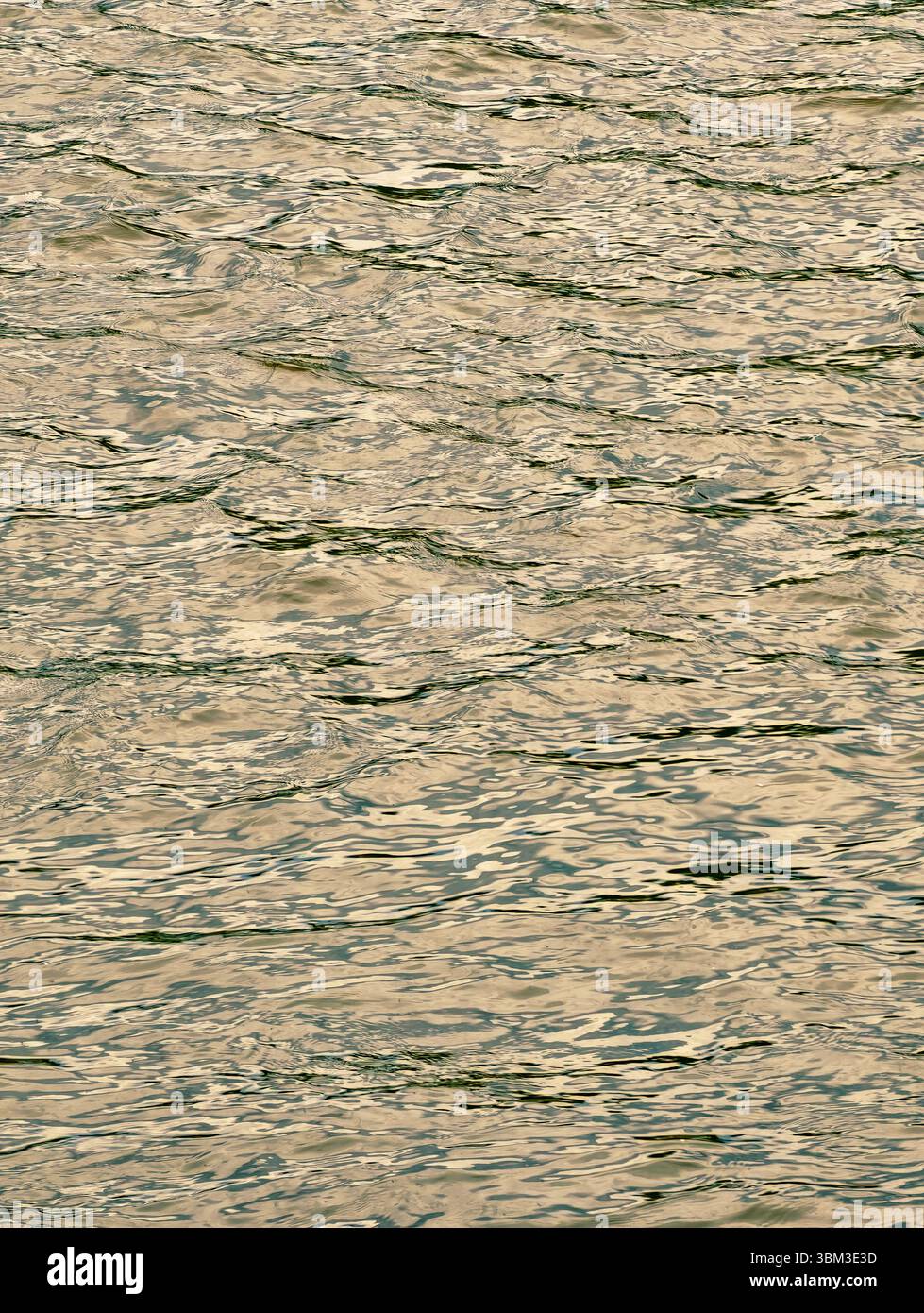 Serene Close-Up of Golden Water Surface with Gentle Ripples Reflecting Light, Evoking a Camouflage Effect Similar to Military Patterns, Ideal for Abstract Art, Background Textures, and Nature-Themed Designs, Capturing Tranquility and Unique Visuals Stock Photo