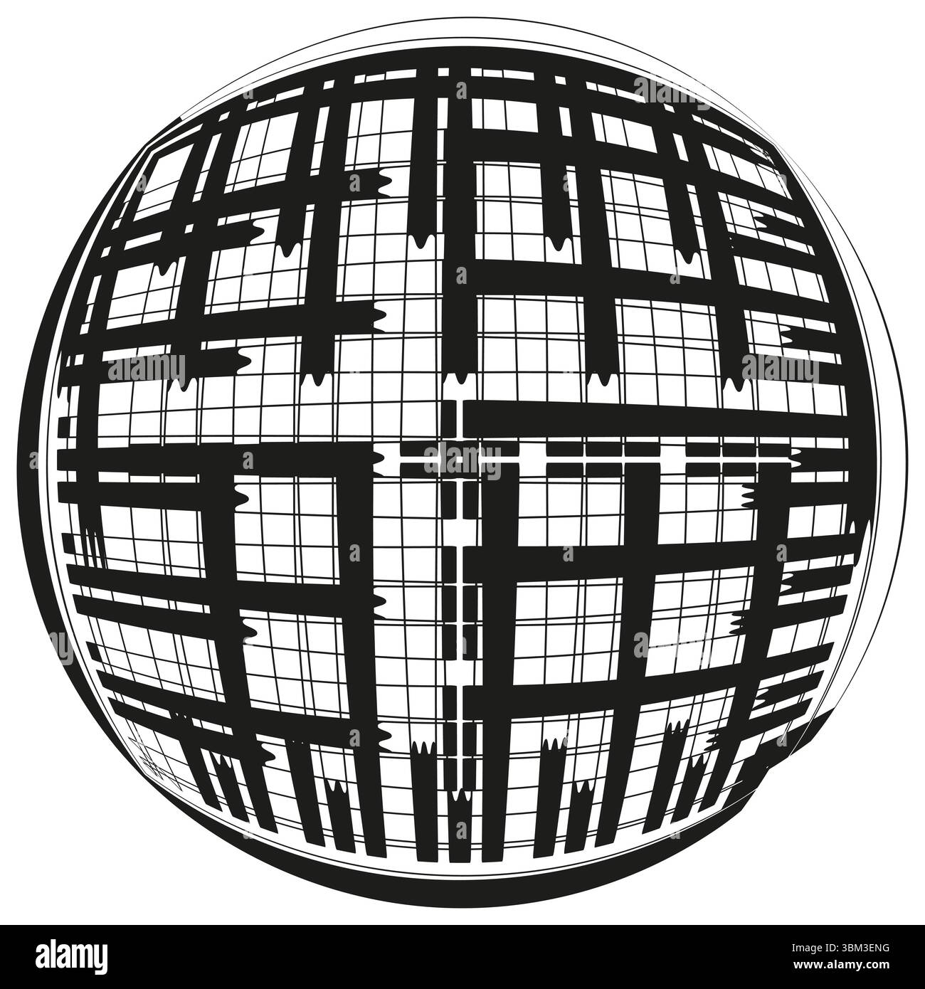 Spherical grid pattern. Abstract line structure. Distorted sphere illustration. Vector geometric globe. Stock Vector