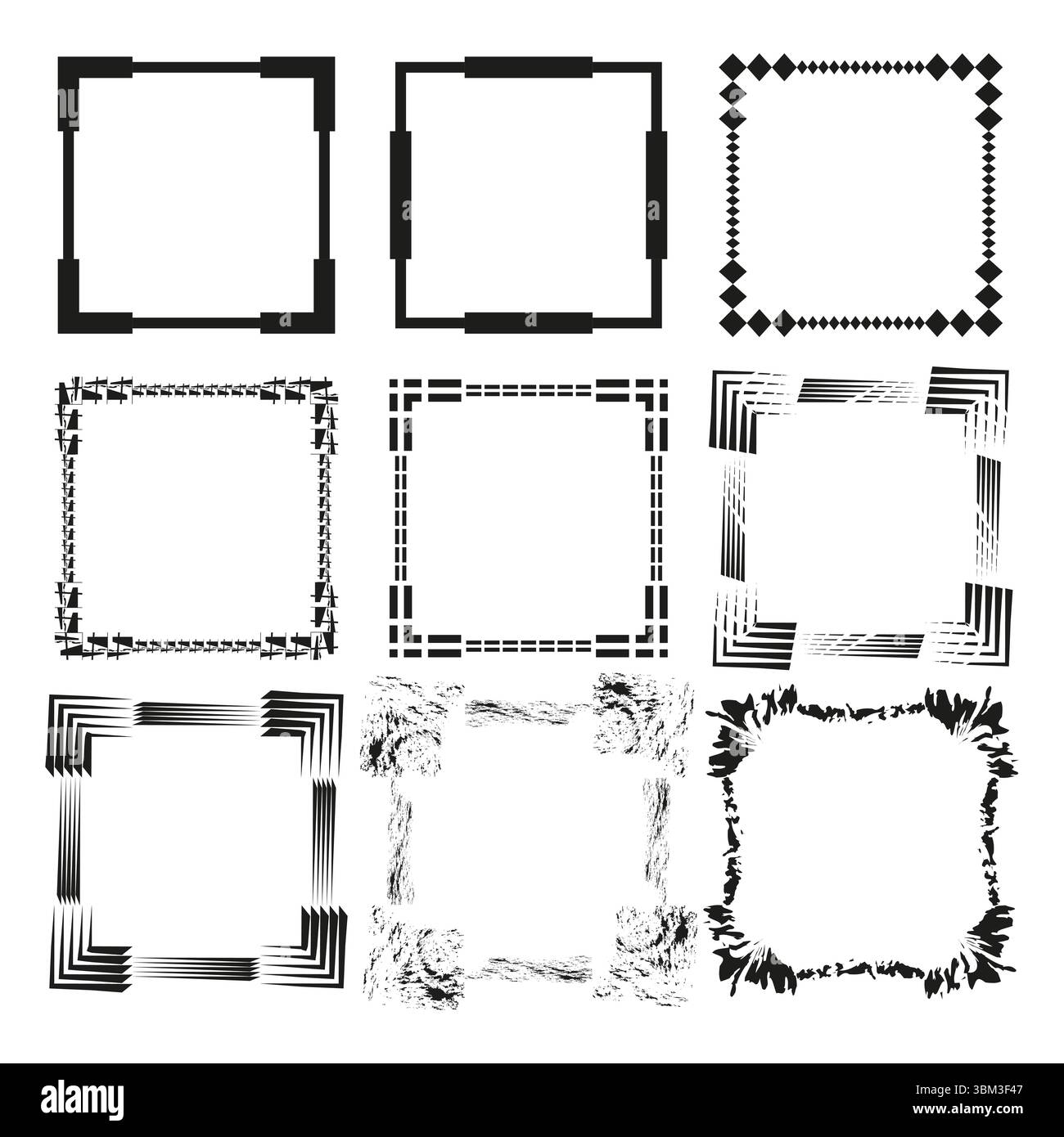 Grunge square frames. Distressed texture pattern. Rough outline element. Vector artistic illustration. Stock Vector