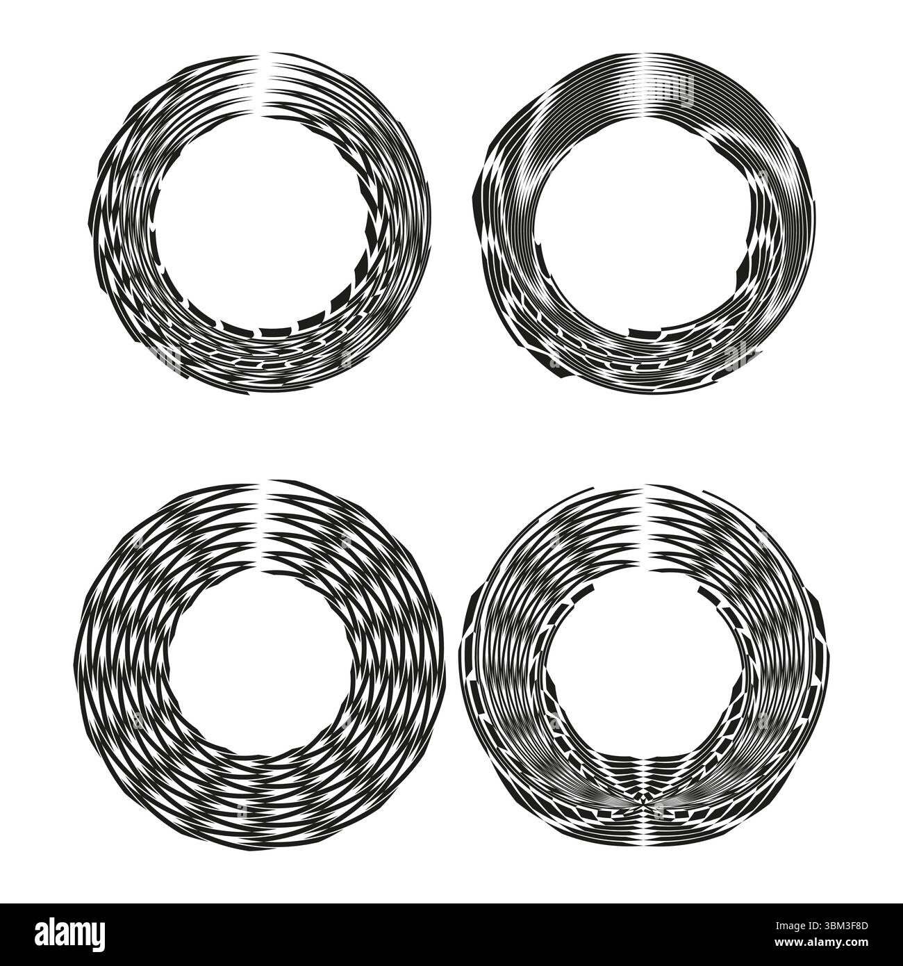 Braided ring shapes. Woven circle patterns. Rope texture design. Vector ...