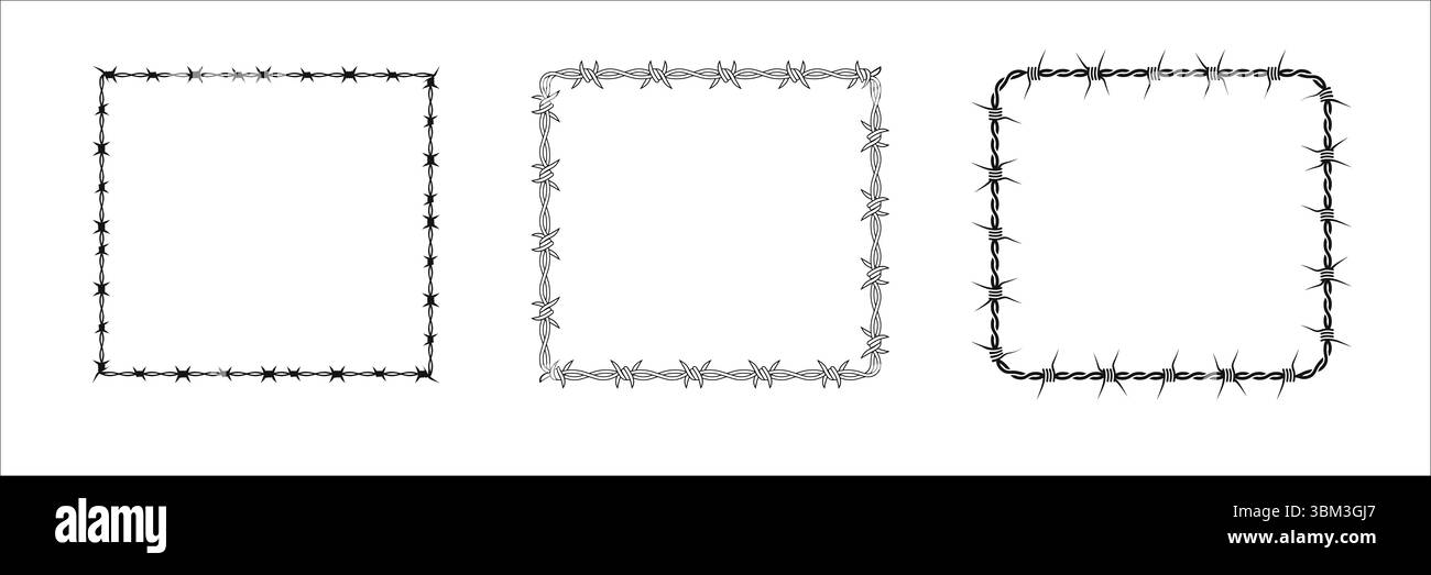 Barbed wire square borders with sharp twisted design show security and ...