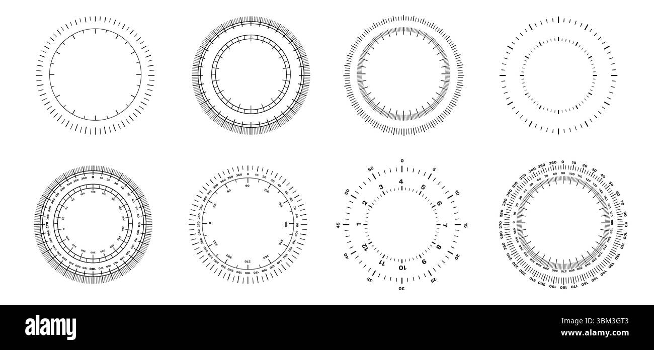 Circular measuring scale graphics with detailed radial tick marks and ...