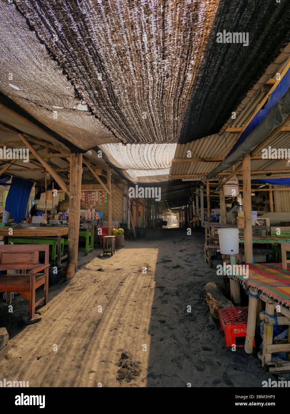 Traditional fish market on Depok Beach, Bantul, Yogyakarta Indonesia. In the morning there were not many traders sell their wares. - Smartphone Captured Stock Image