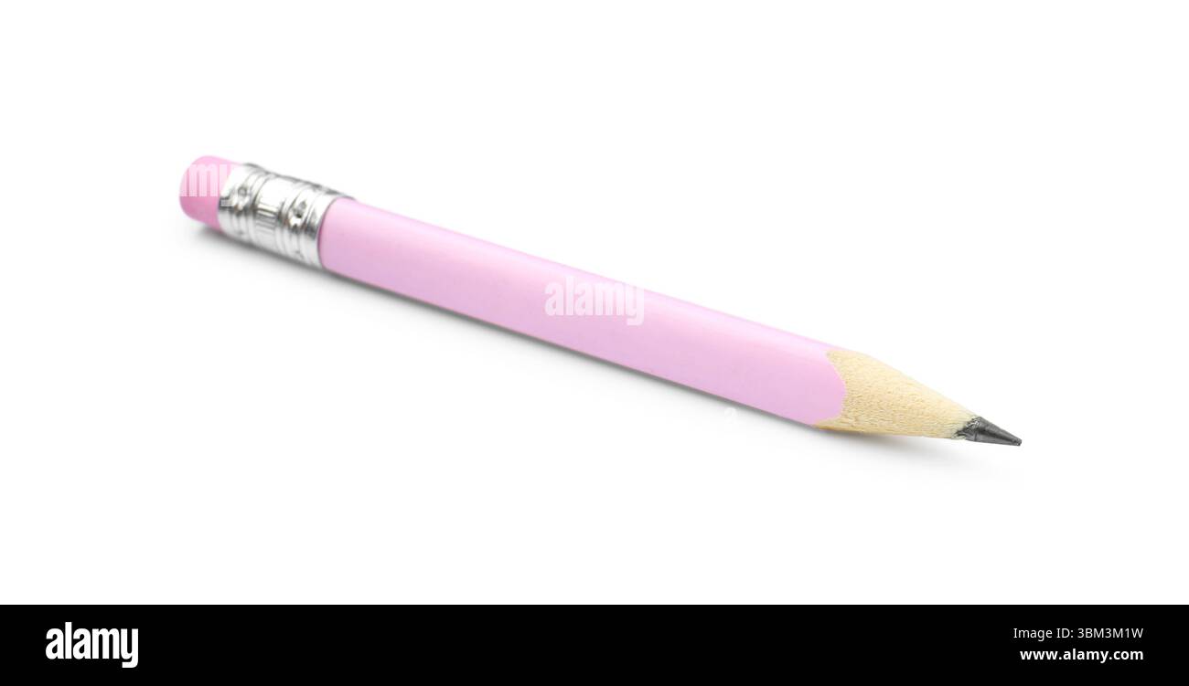 One graphite pencil with eraser isolated on white Stock Photo
