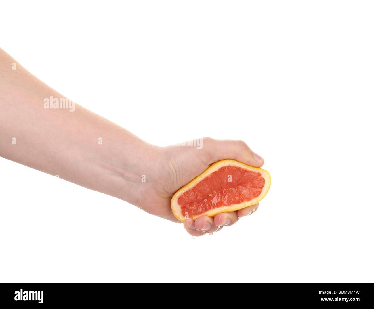 Woman squeezing grapefruit on white background, closeup Stock Photo