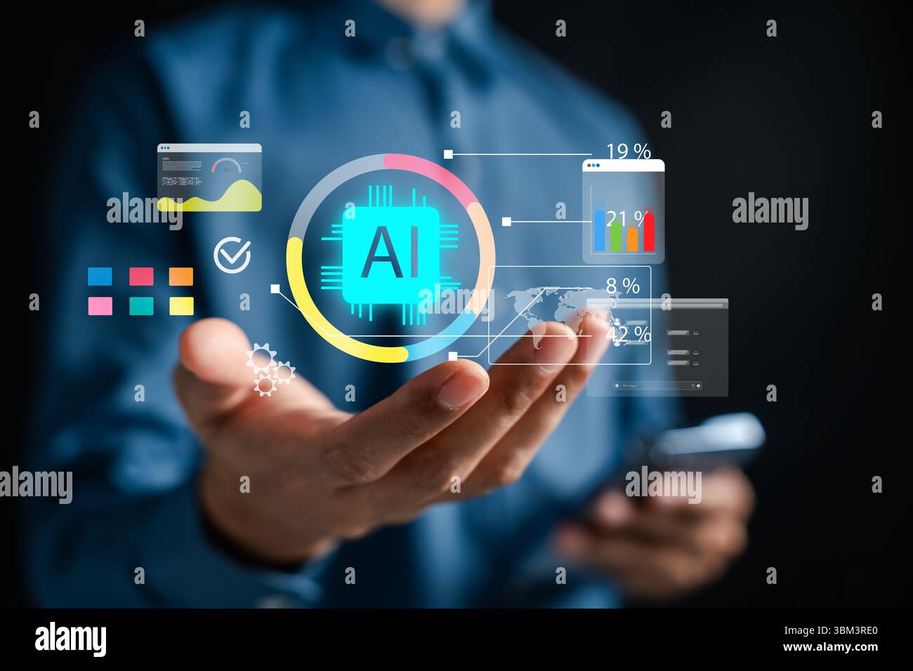 AI technology for cloud computing and data analysis, optimizing digital transformation Stock Photo