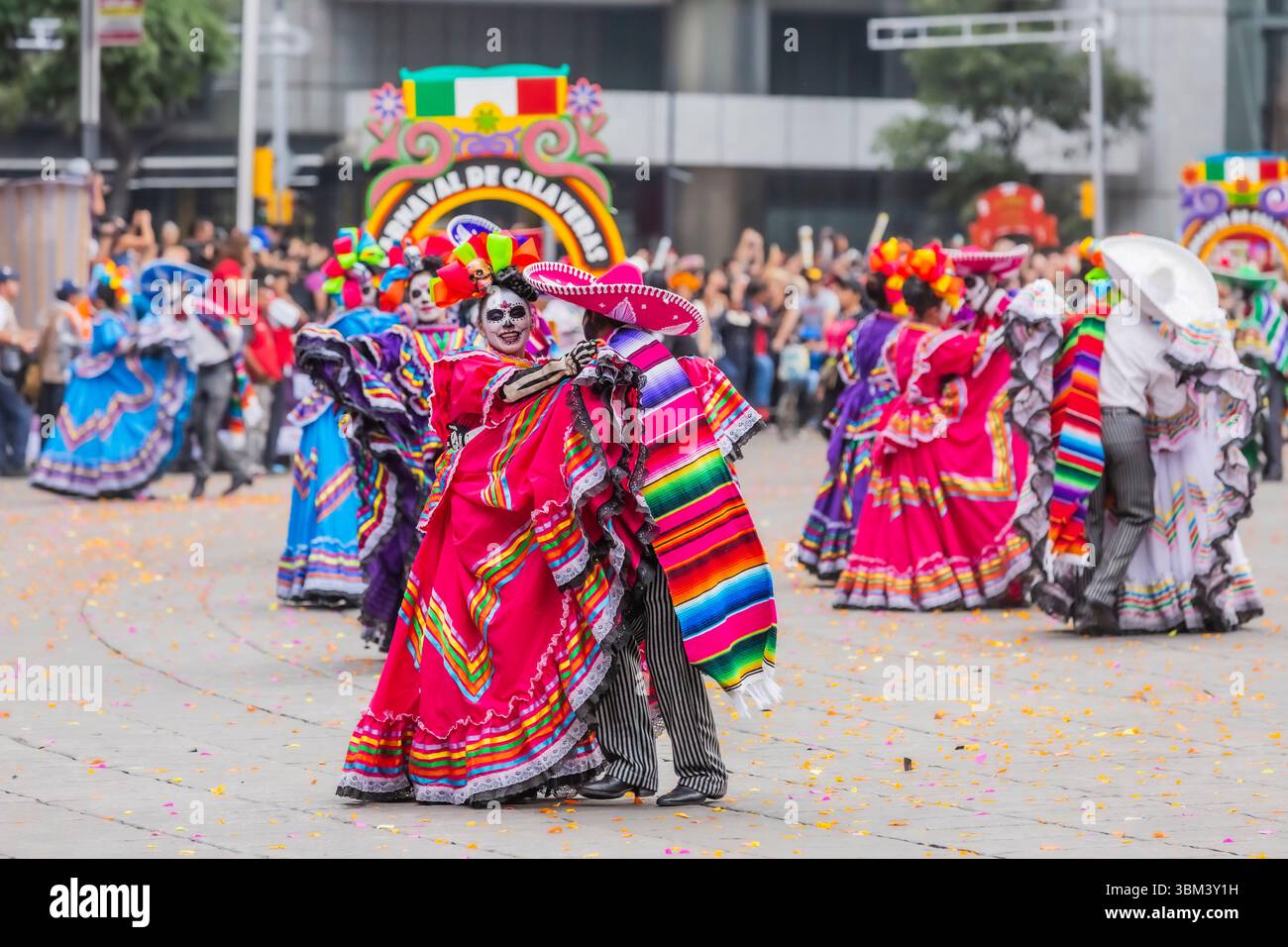 Mexican skulls during the Day of the Dead parade Stock Photo