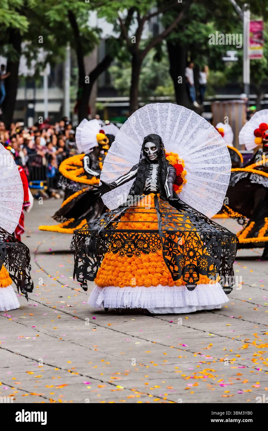 Mexican skulls during the Day of the Dead parade Stock Photo