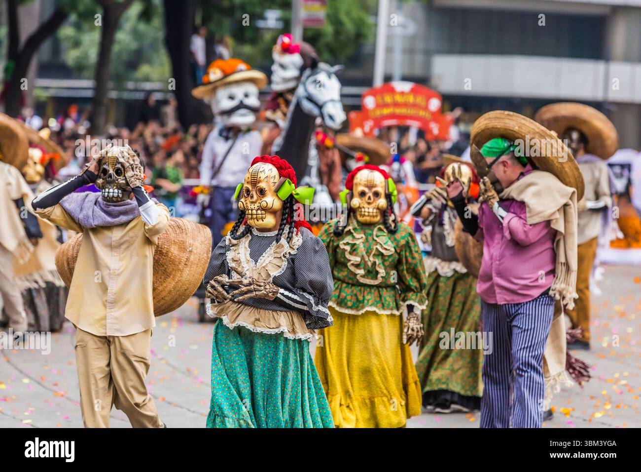 Mexican skulls during the Day of the Dead parade Stock Photo