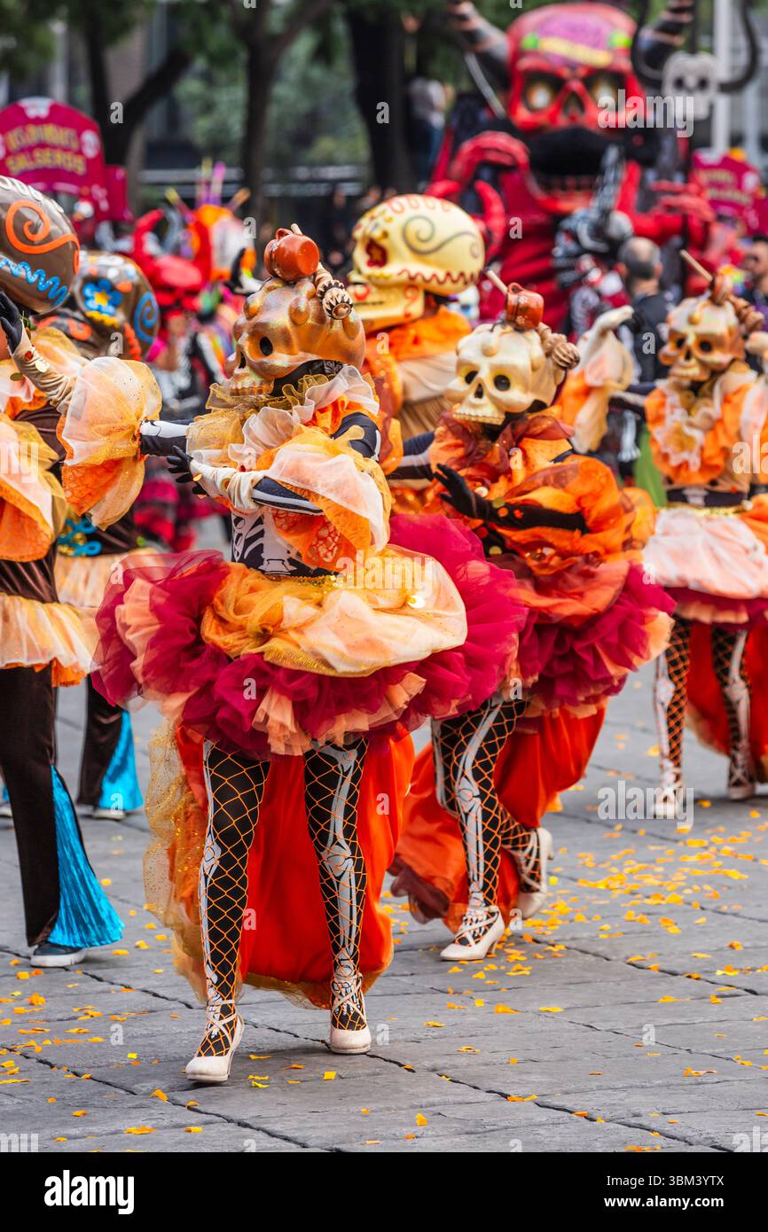 Mexican skulls during the Day of the Dead parade Stock Photo