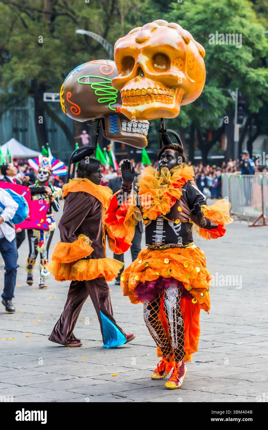 Mexican skulls during the Day of the Dead parade Stock Photo