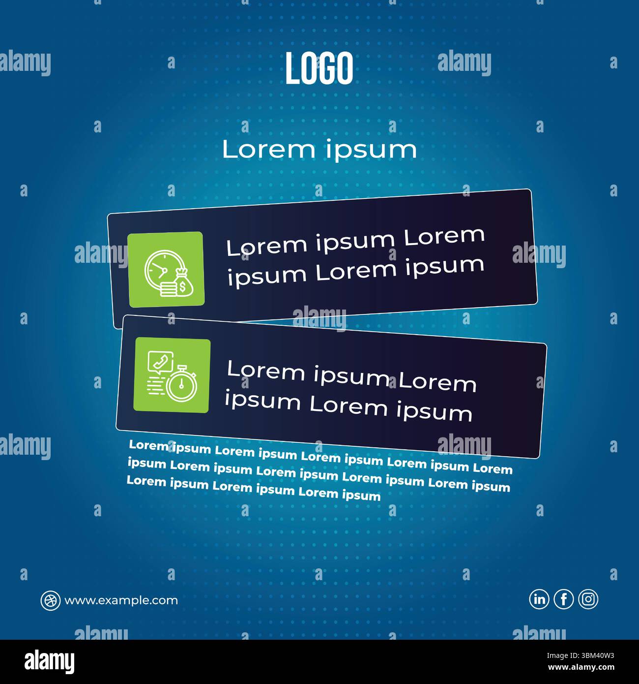 Social media post design template, boxes  with blue gradient background Stock Vector