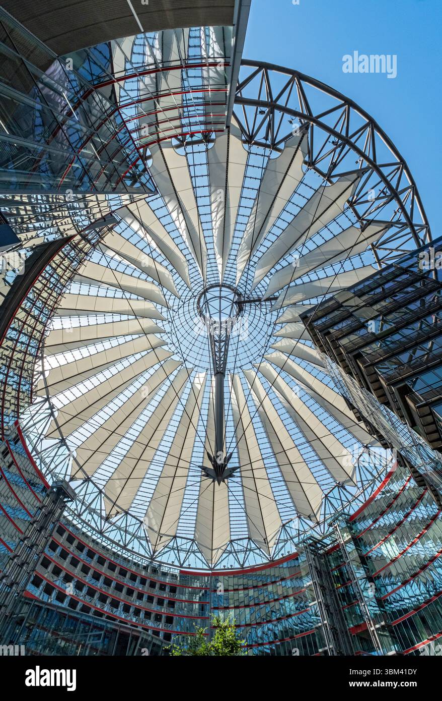 Low-angle view of the glass roof of Das Center at Potsdamer Platz, formerly known as the Sony Center, Berlin, Germany Stock Photo