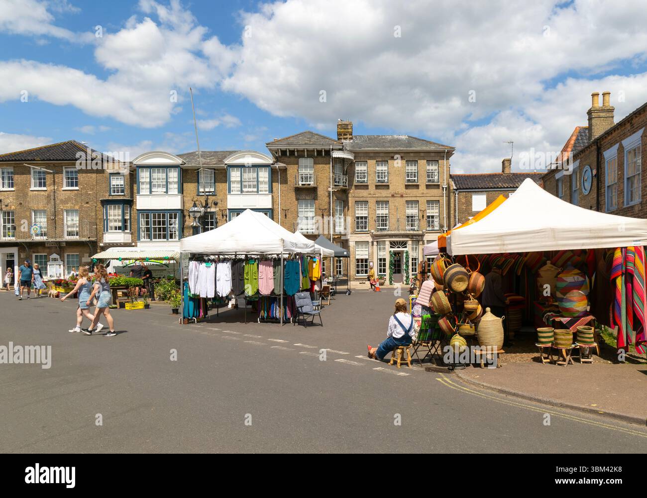 Market stalls in Market Place, town centre of Southwold, Suffolk, England, UK Stock Photo