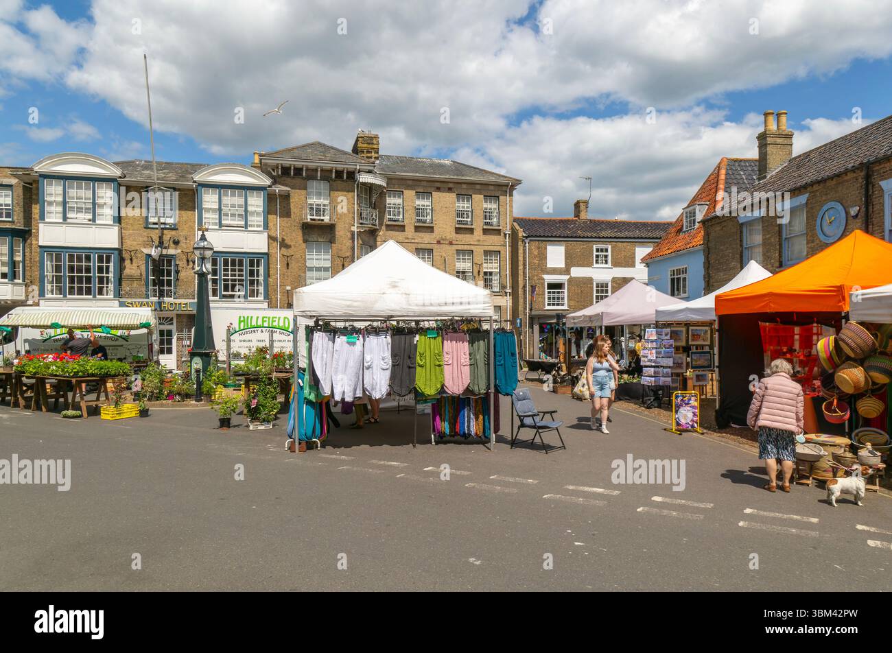 Market stalls in Market Place, town centre of Southwold, Suffolk, England, UK Stock Photo