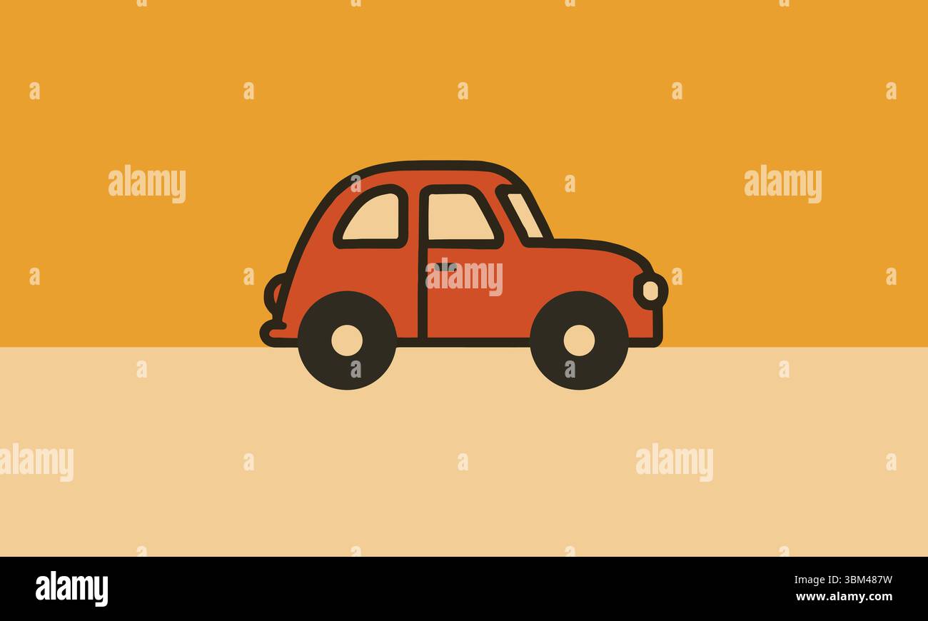 Retro Red Car Vector Illustration in Minimal Style Stock Vector