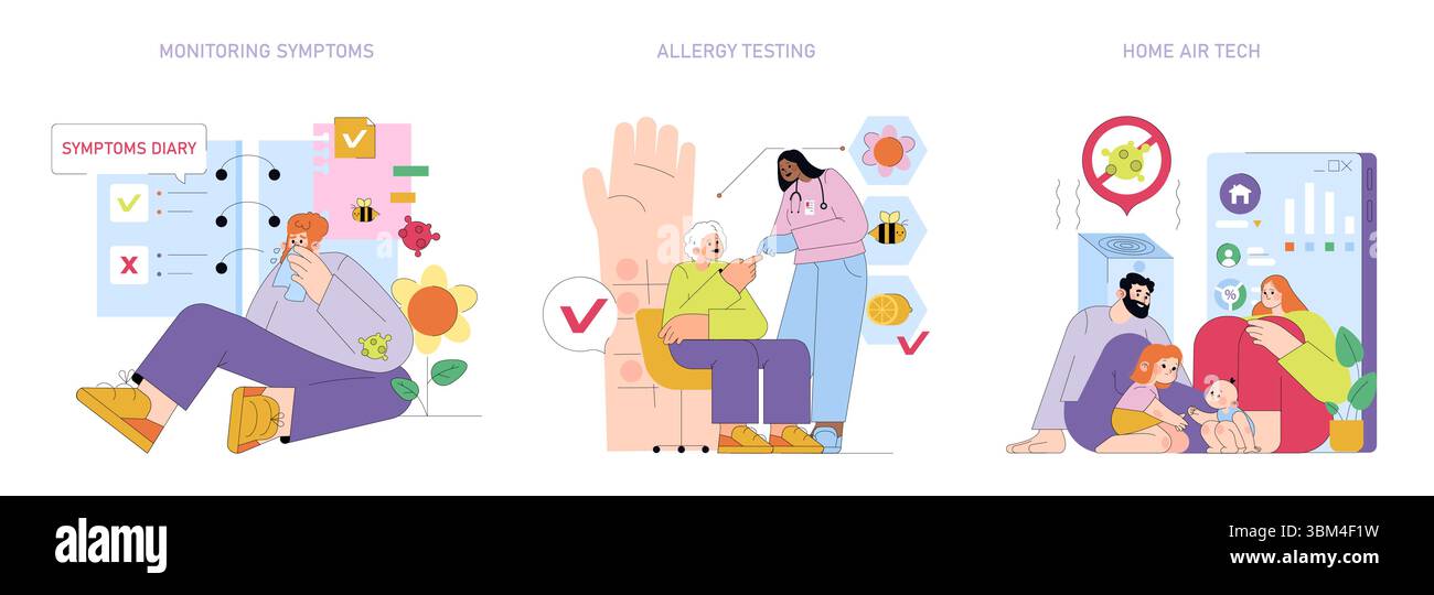 Vector illustration highlighting allergy management through symptom ...