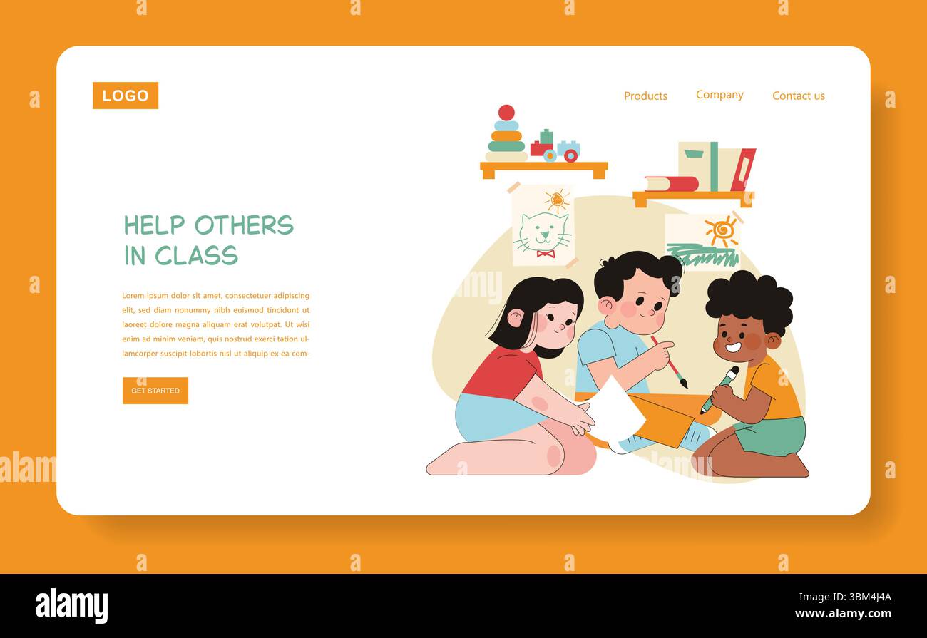 Preschool children engaging in collaborative learning, showcasing teamwork and creativity. They work together on art projects, promoting social skills in a supportive classroom environment. Vector illustration. Stock Vector