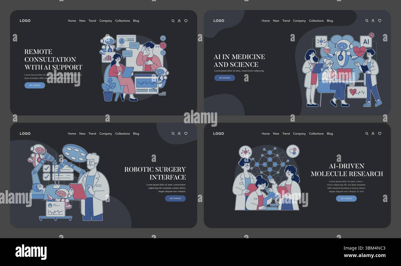 Vector illustrations displaying AI applications in medicine and science ...