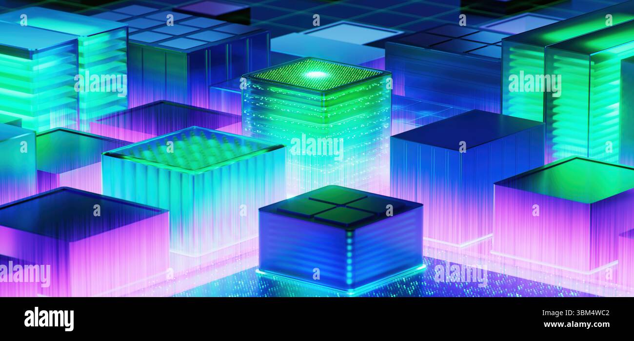 Machine learning processes glowing cube hi-res stock photography and ...