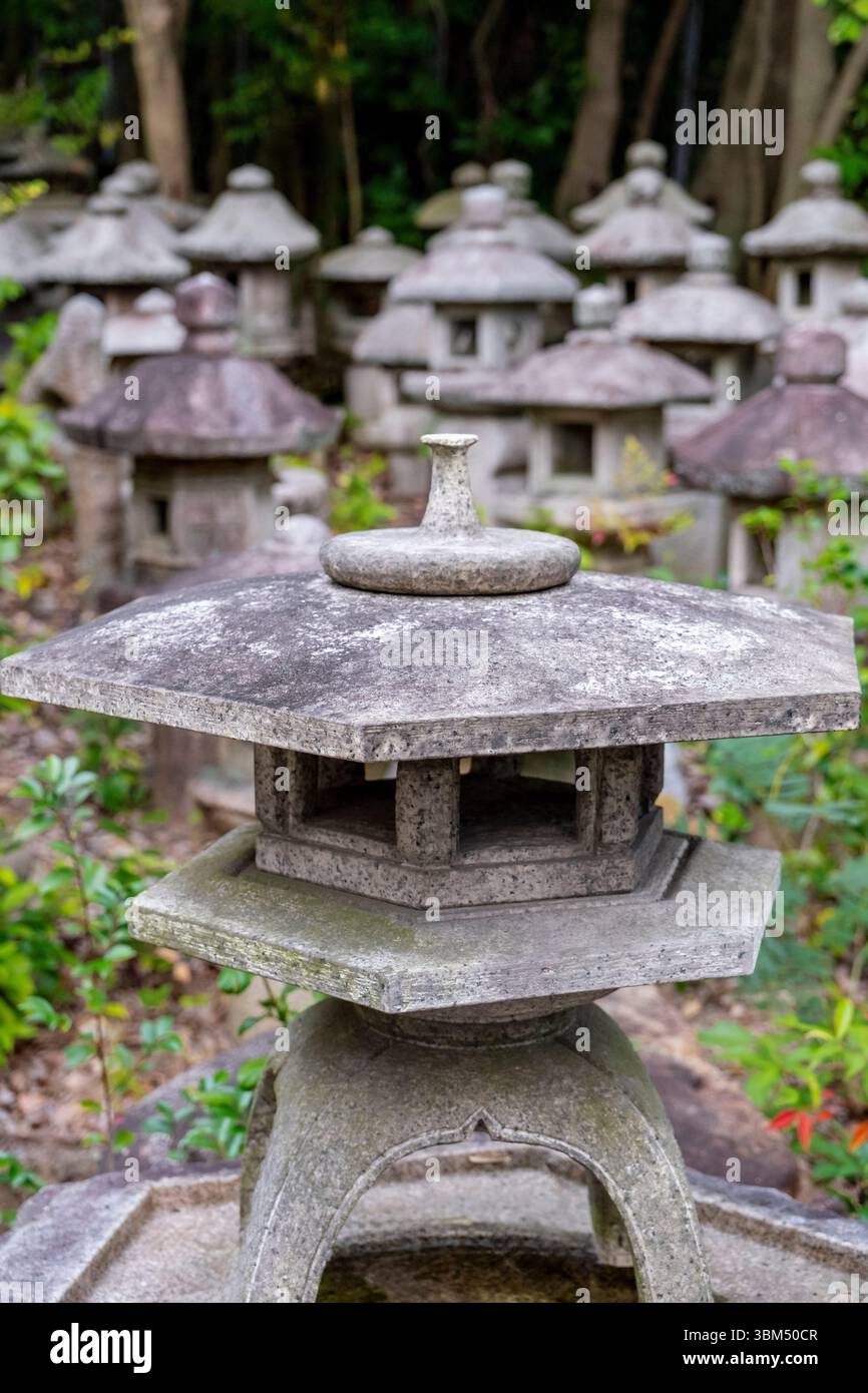 Stone lanterns for sale, Kyoto, Japan Stock Photo