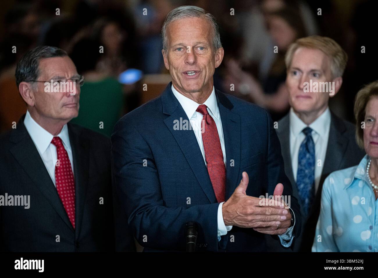 Senator John Thune (R-S.D.), the Senate Majority Leader, speaks to ...