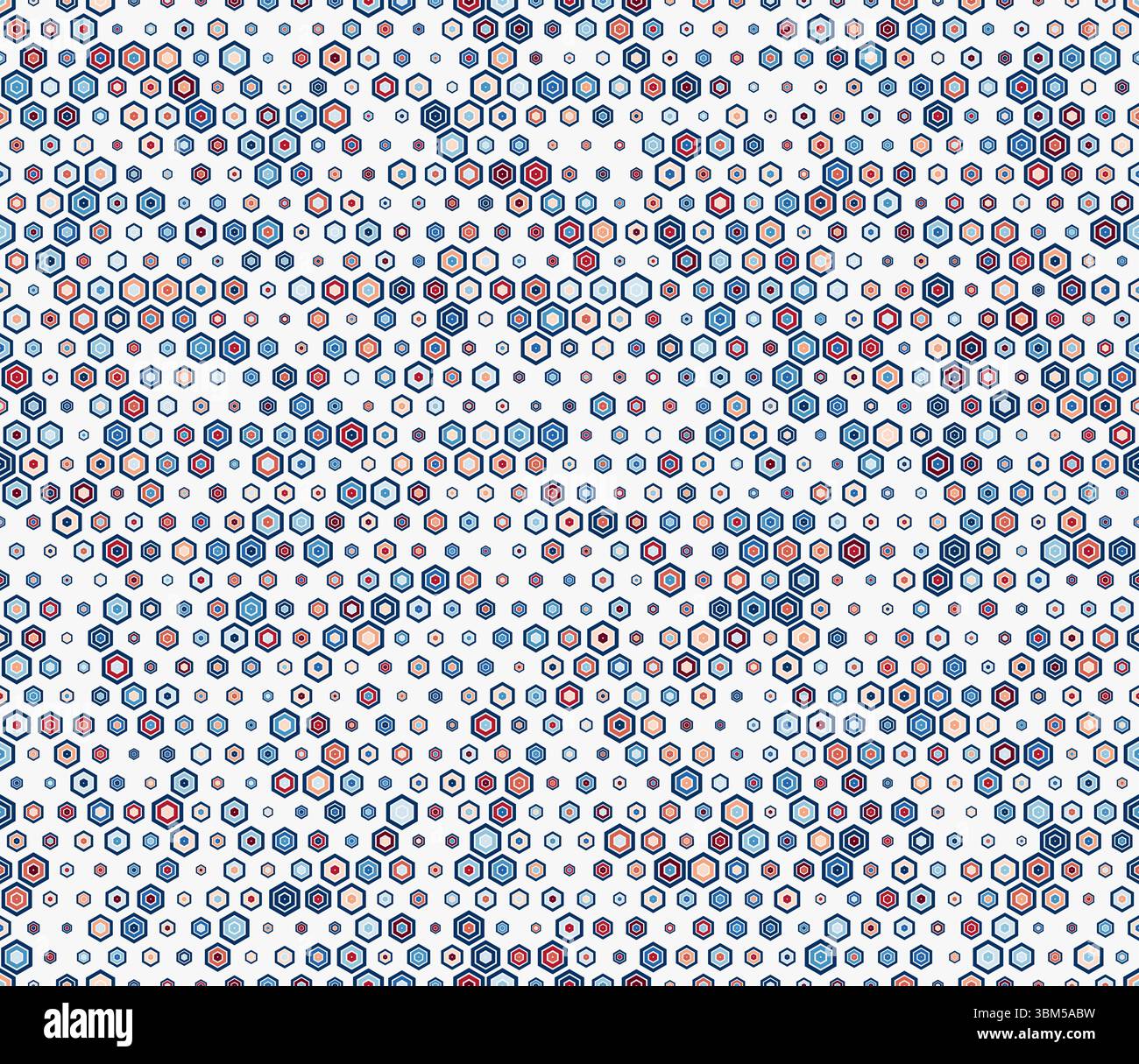 Hexagon grid pattern. Multicolored geometric elements of varied size. Plain hexagon frames. Regular hexagon shapes. Tileable design. Stock Vector