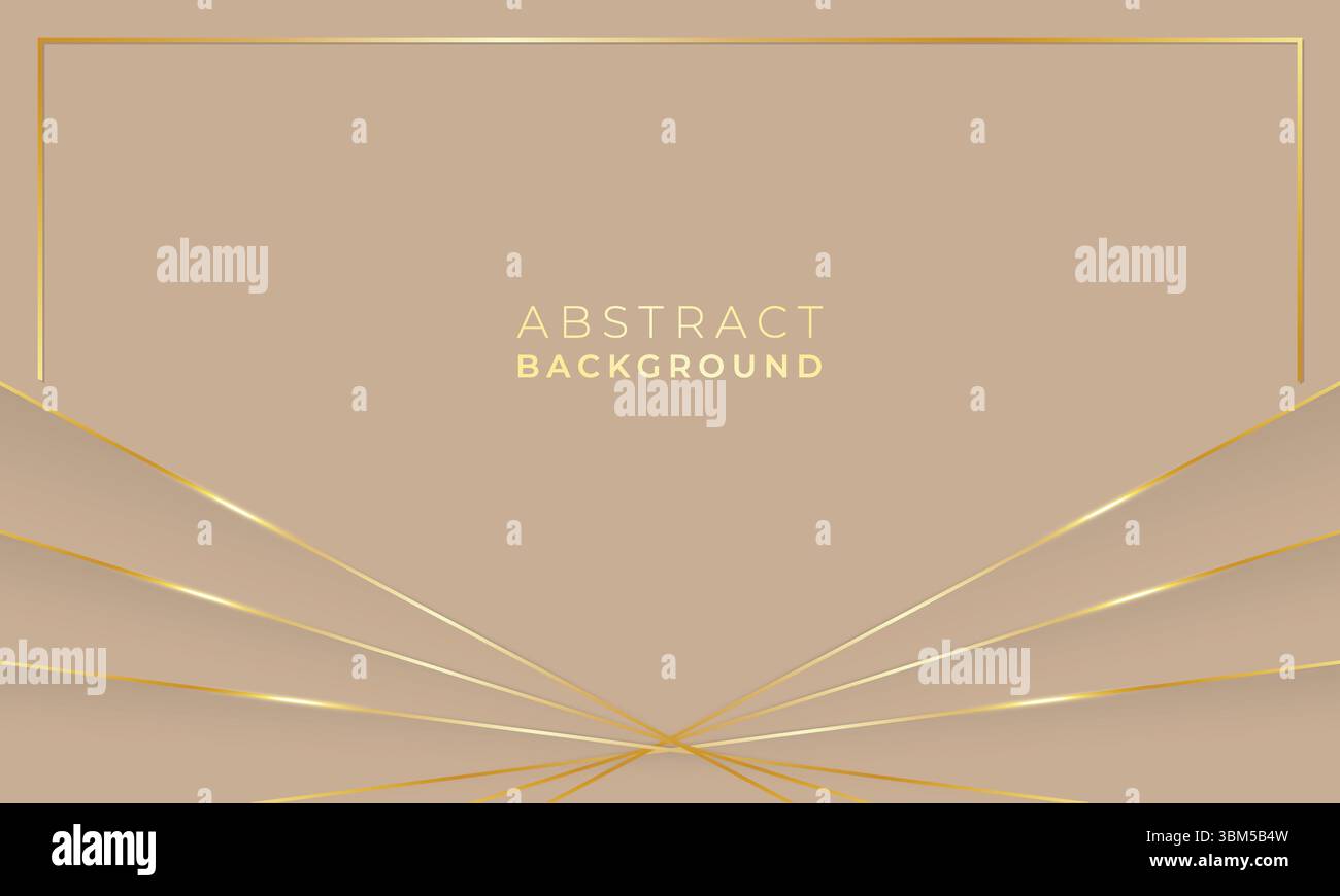 Abstract beige background with geometric low poly golden lines and frame, empty space Stock Vector