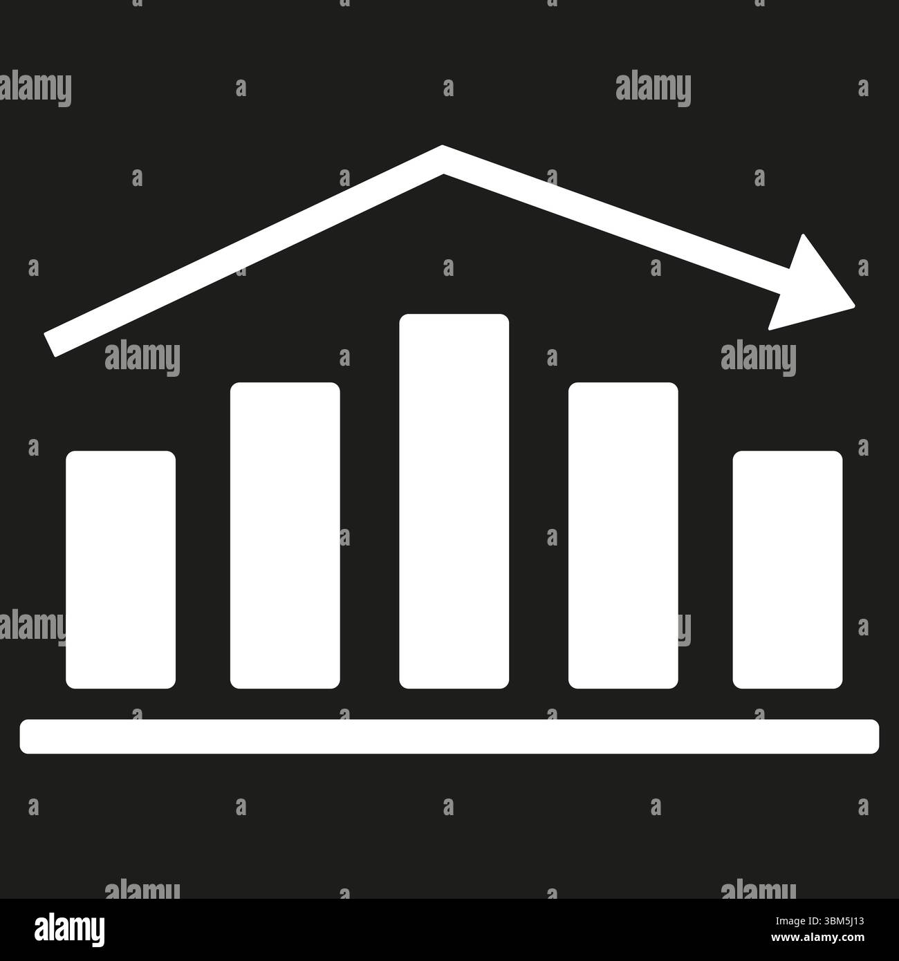 Decline chart icon. Falling bars symbol. Downward trend illustration. Vector image. Stock Vector