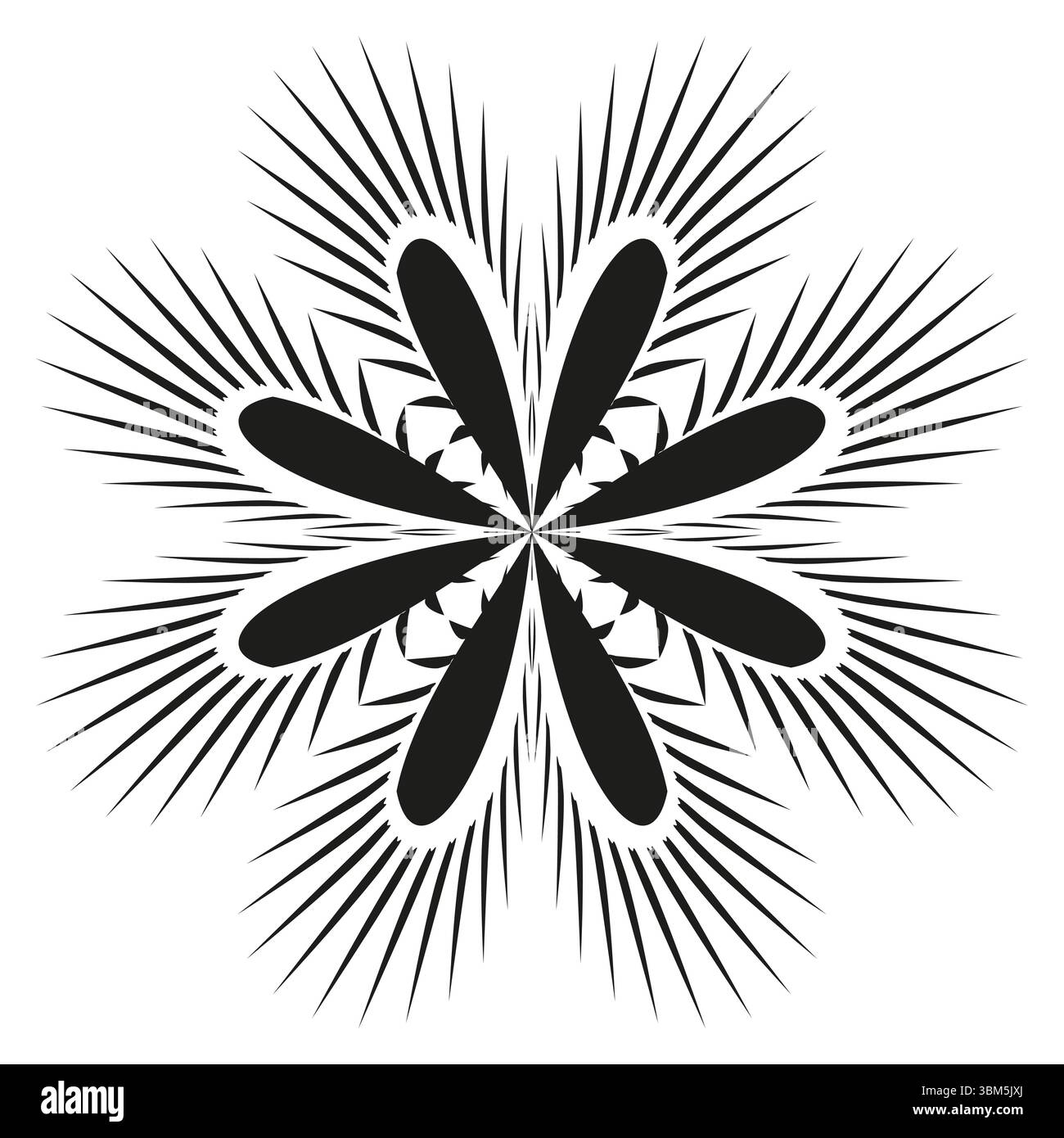 Star burst pattern. Radiating spike design. Vector explosion shape. Dynamic ray elements. Stock Vector