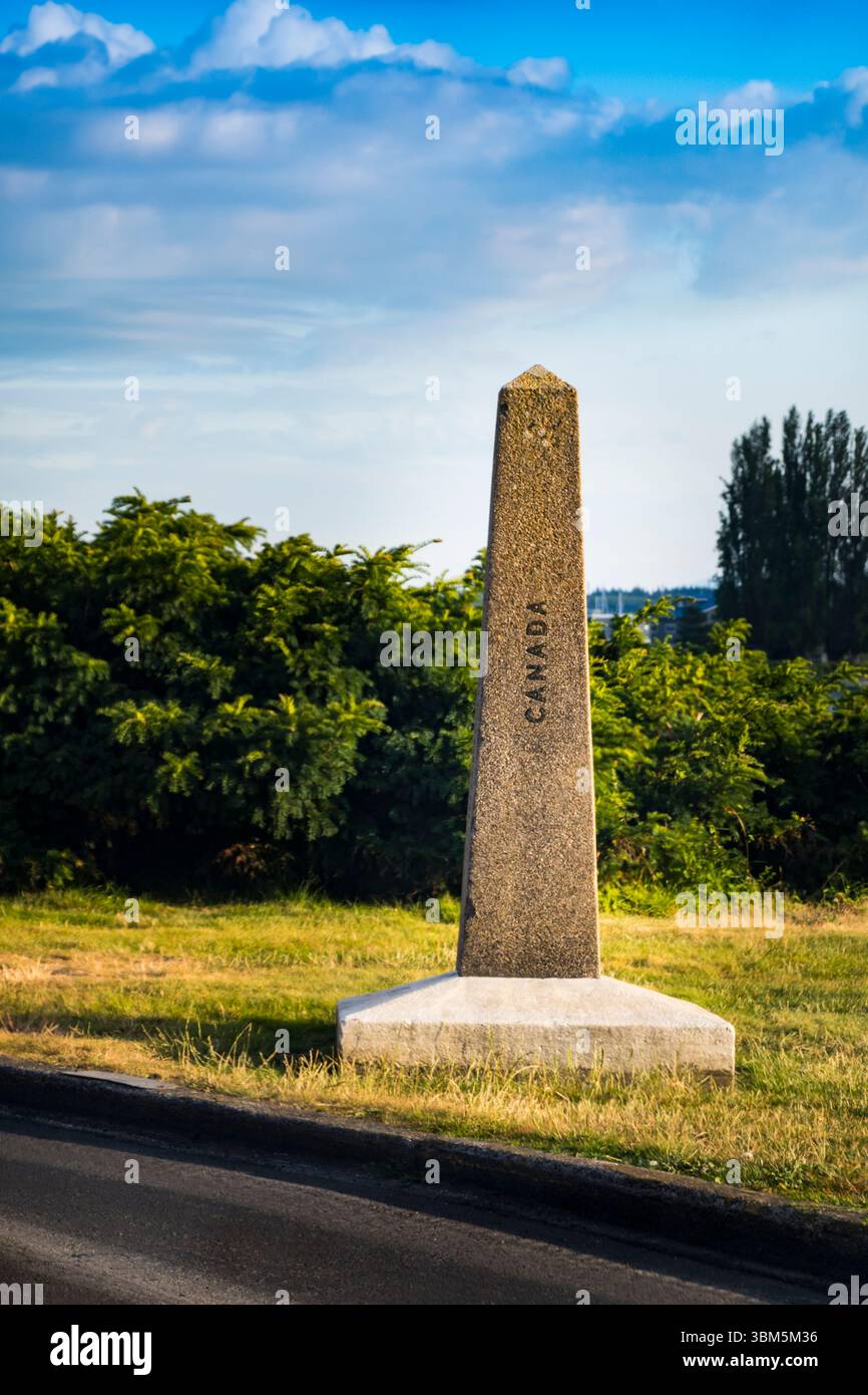 US-Canada border at Blaine, Washington State, USA. Stock Photo