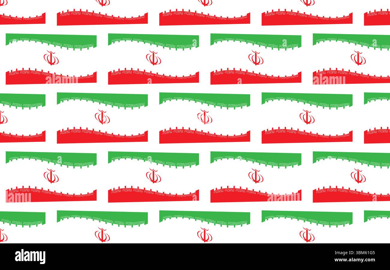 Repeated Iran Flag Vector Background Pattern with White Base and Minimal Emblem Layout 4K Stock Vector