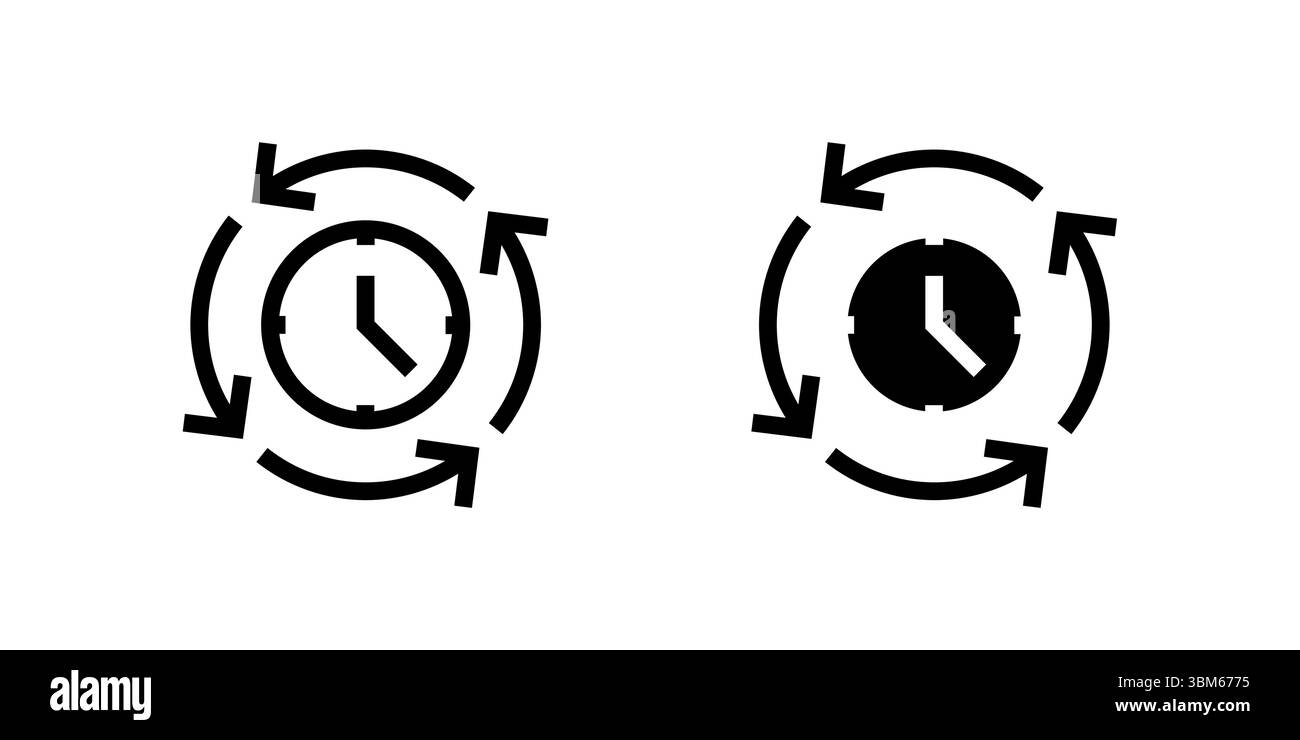 Dynamic refresh time icon set with circular arrows, symbolizing reload, update, and process cycles. Essential for web apps and system interfaces. Stock Vector