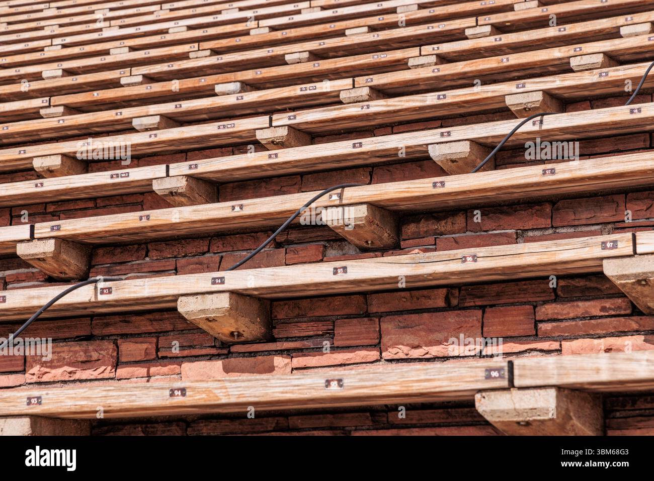 Wooden seating at the famous Red Rocks amphitheater outside Denver, Colorado. Stock Photo