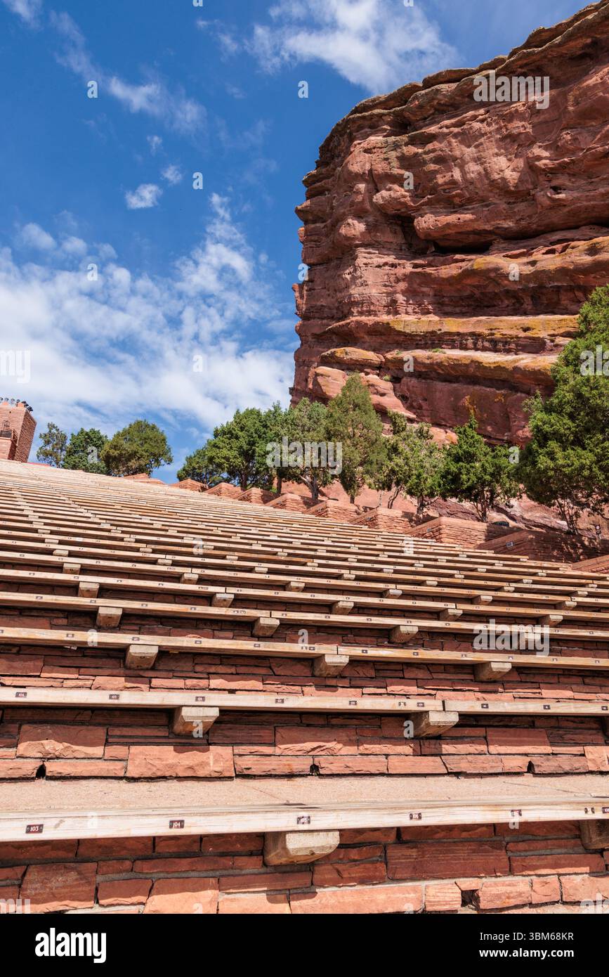 The Creation Rock looms over the famous Red Rocks amphitheater outside Denver, Colorado. Stock Photo