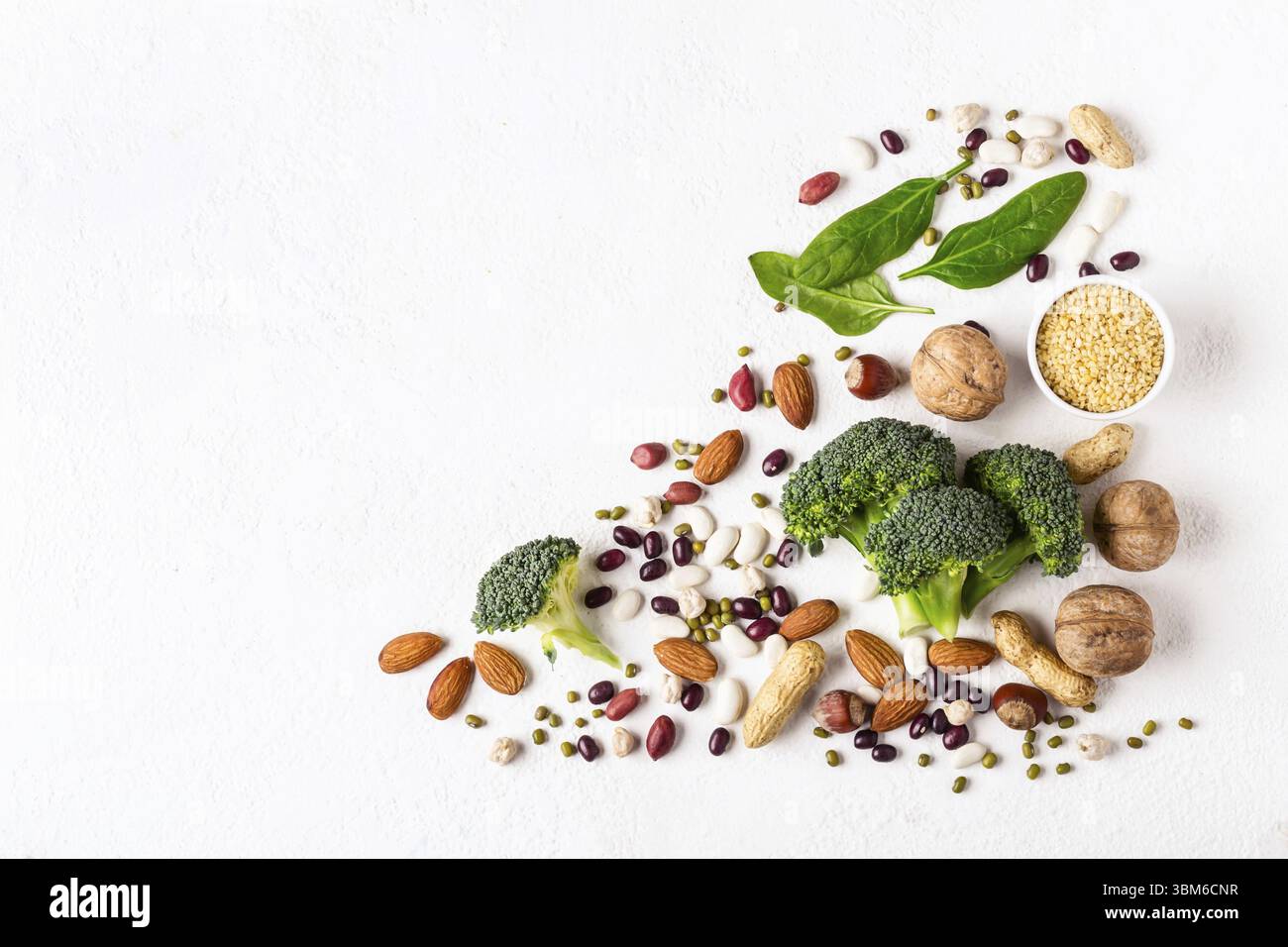 Vegetable Sources Broccoli, beans and nuts - vegan sources of vegetable protein Stock ...
