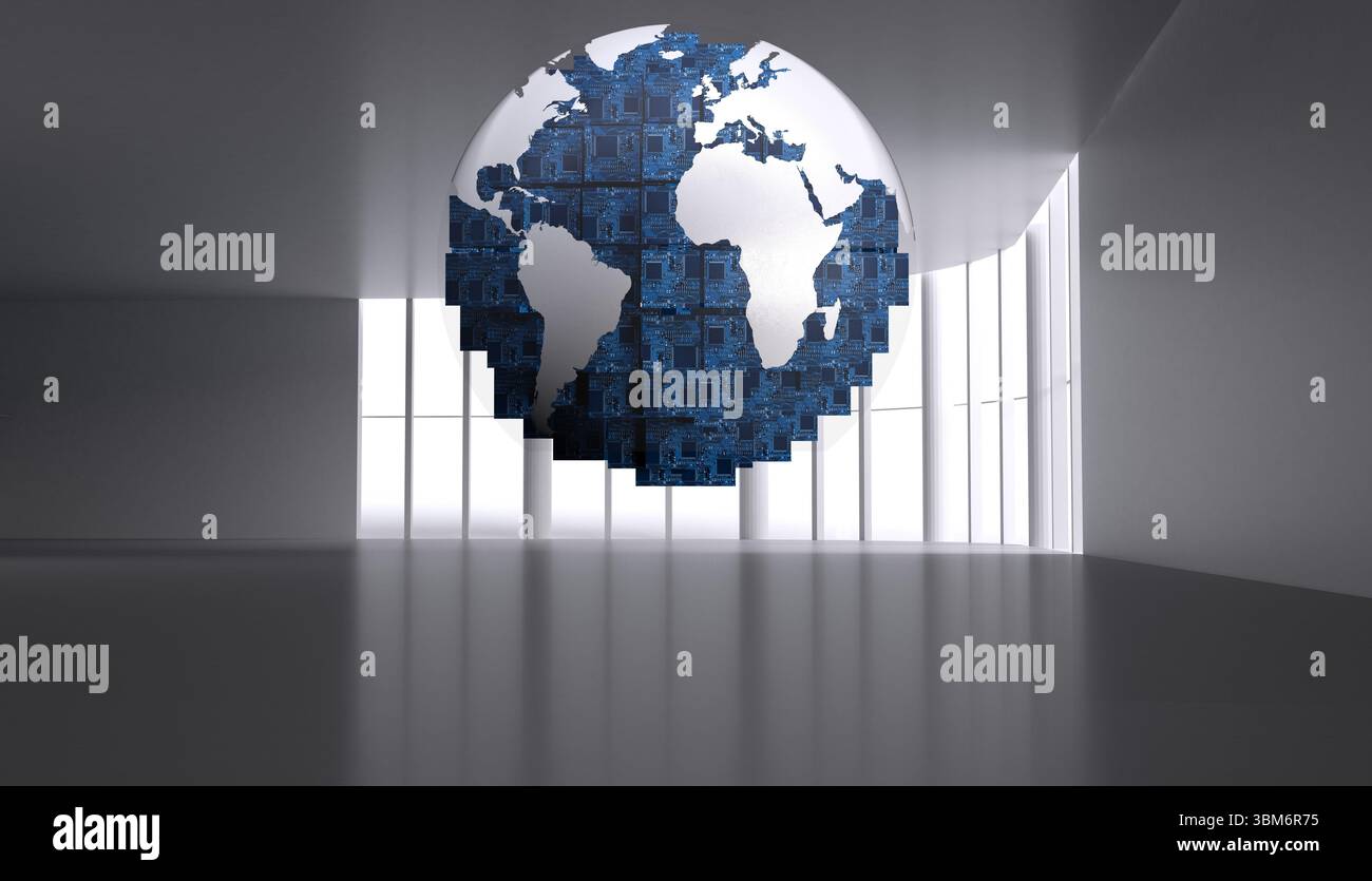 Digital globe on grey abstract background Stock Photo