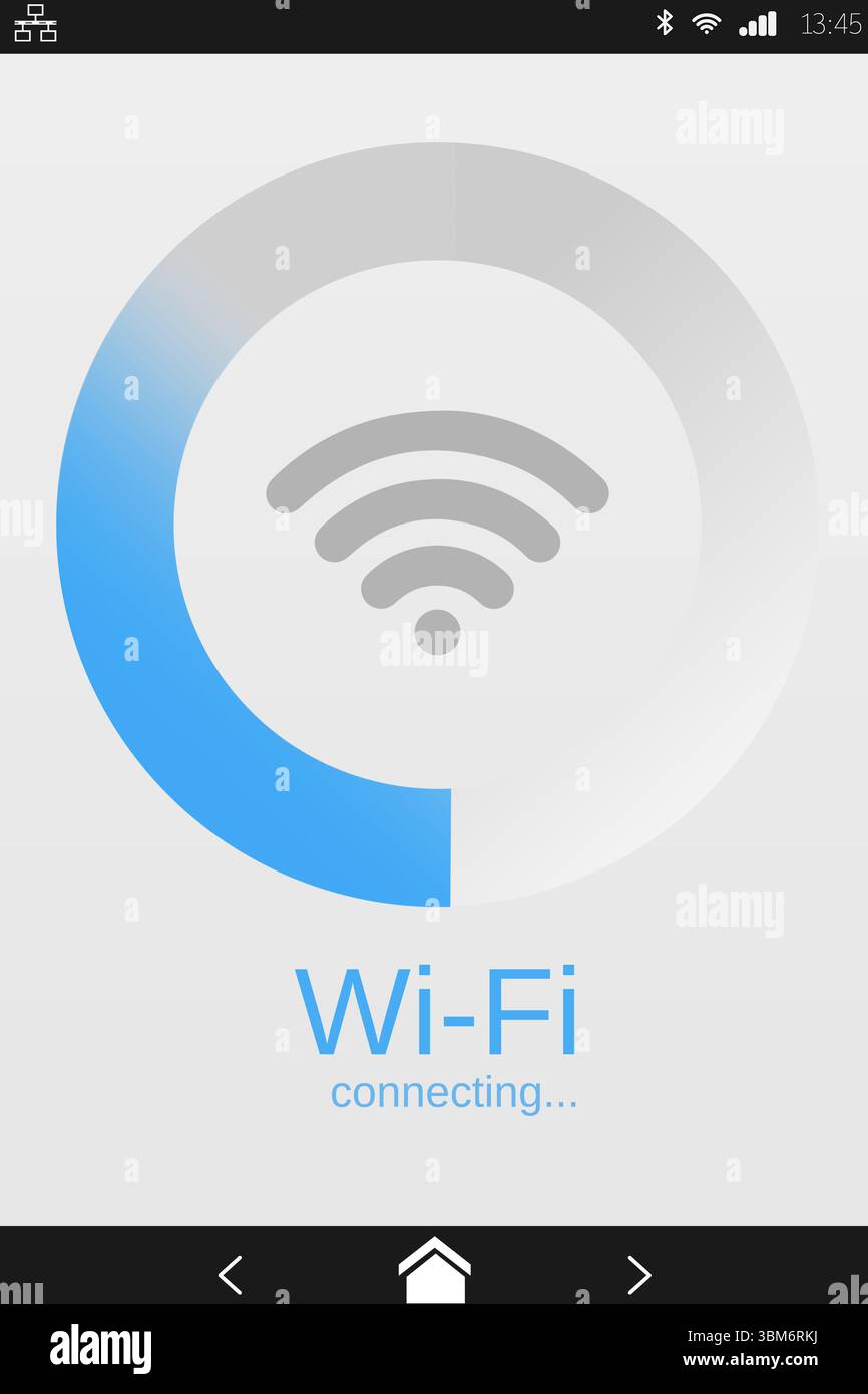 Smartphone is showing flat design Wi-Fi connecting interface with circular progress bar Stock Photo
