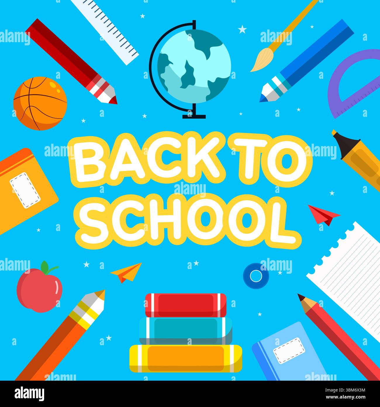 back to school illustration in flat design style with many objects Stock Vector
