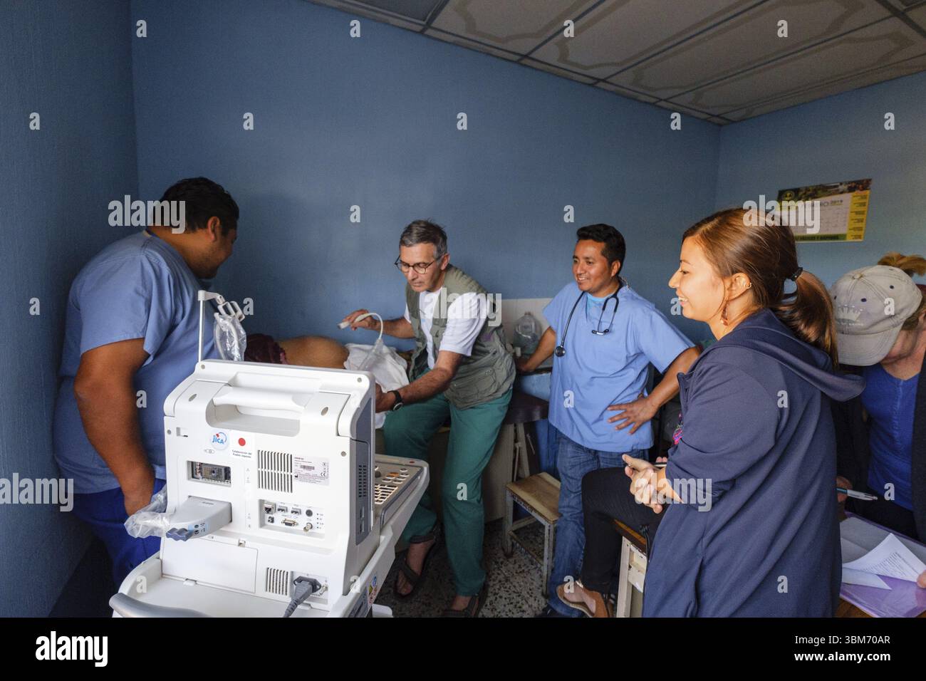 Leopold maneuvers, training and teaching of ultrasound, San Bartolome Jocotenango, municipality of the department of Quiche, Guatemala, Central Amer Stock Photo