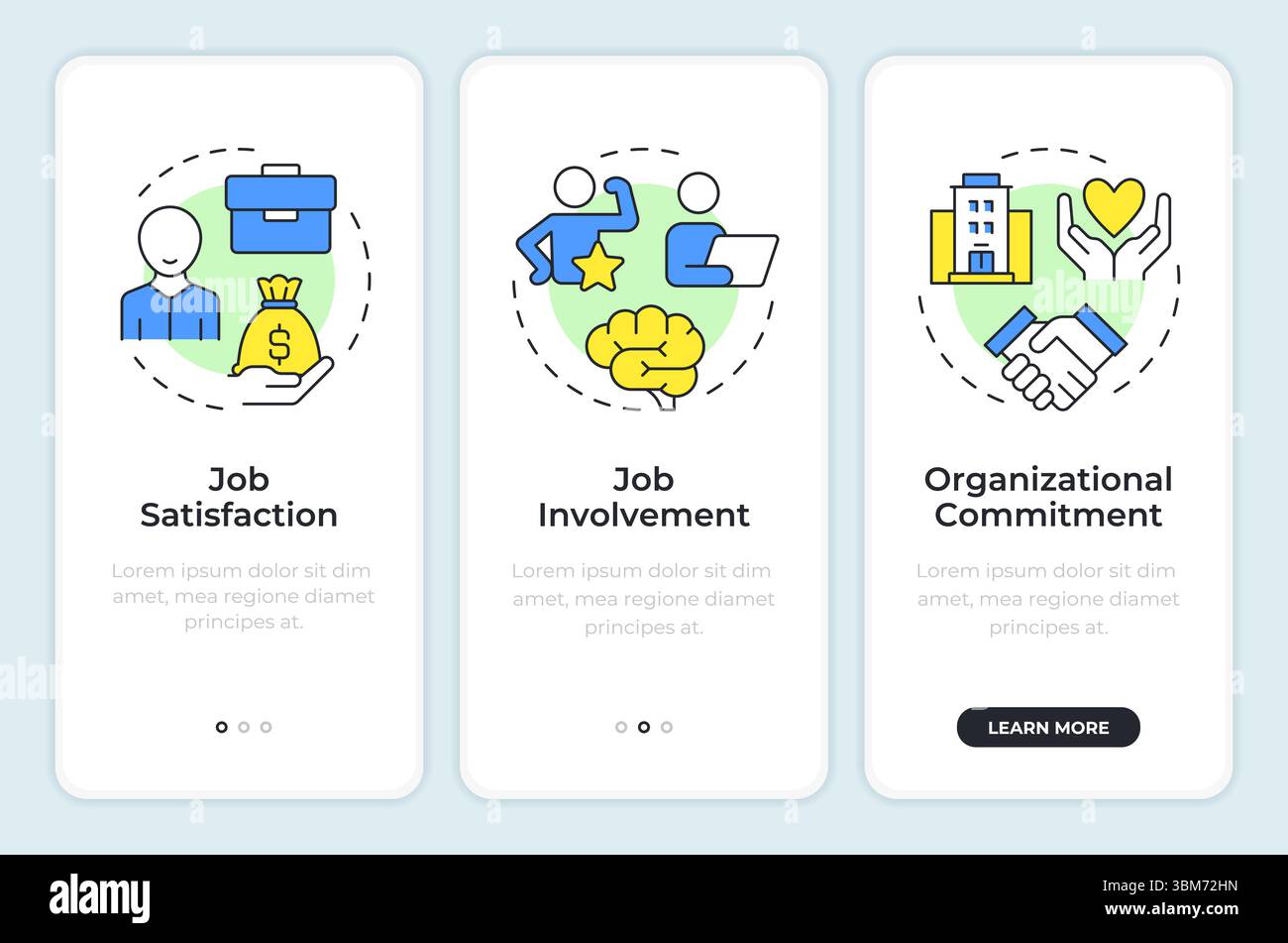 Job attitude onboarding mobile app screen Stock Vector