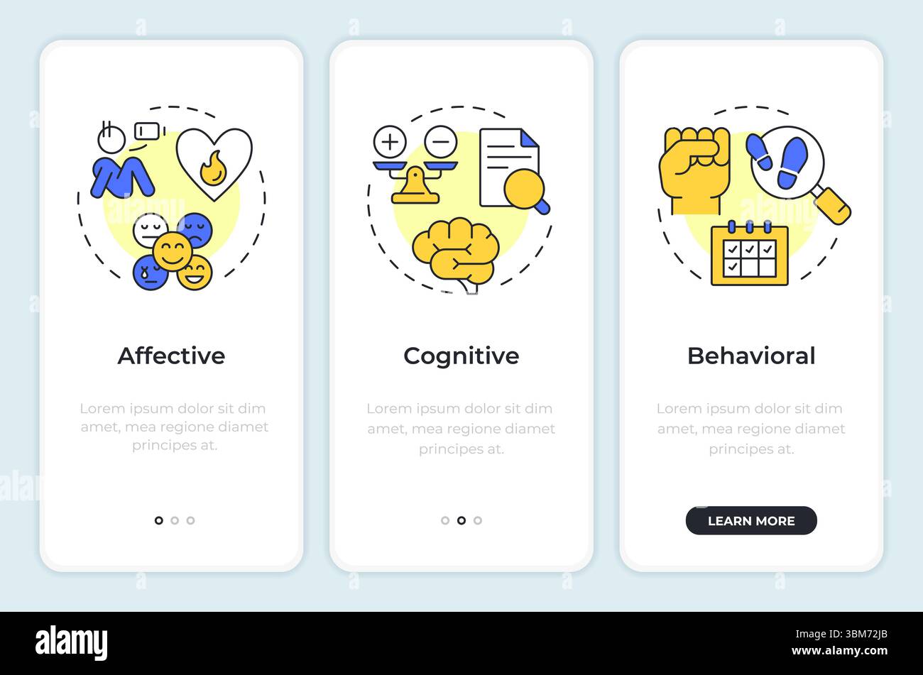 Job attitude components onboarding mobile app screen Stock Vector