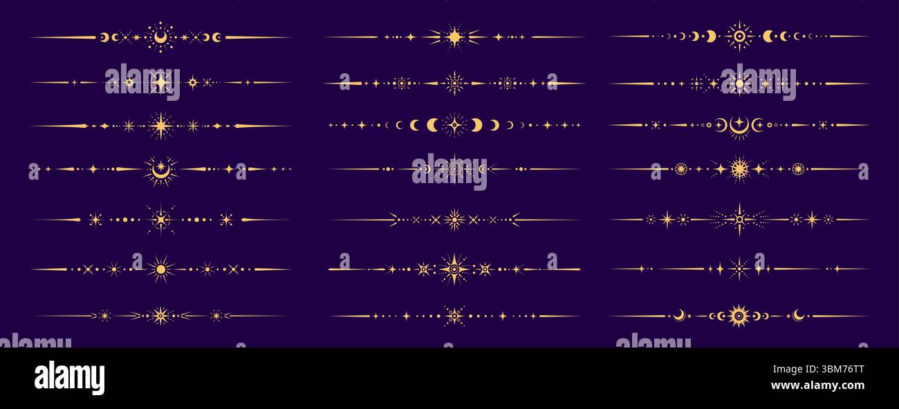 Mystic esoteric celestial divider borders with moon phase, starburst ...