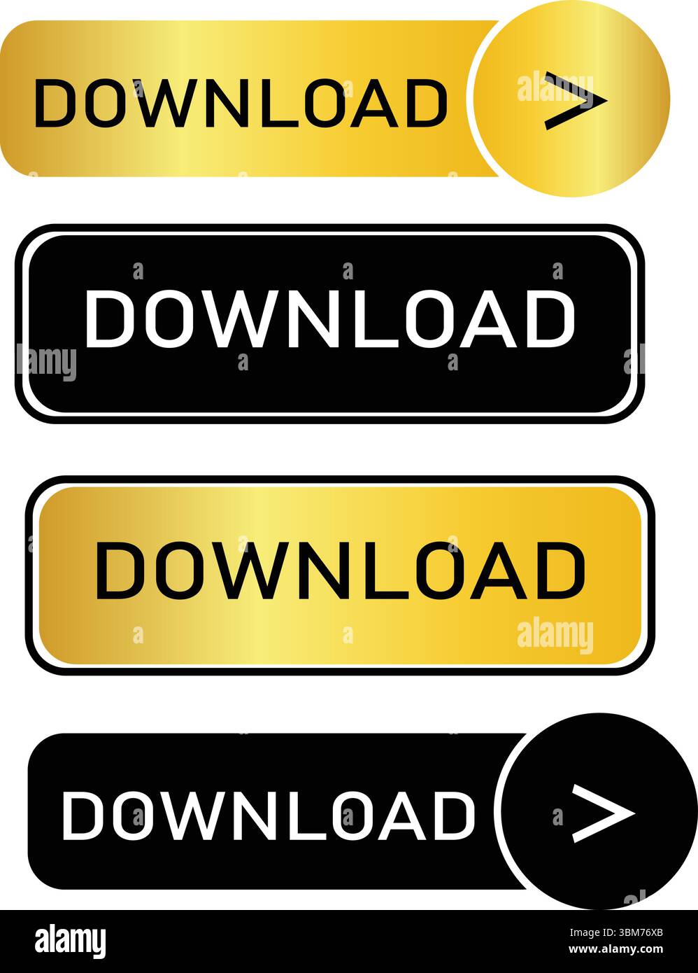 Download Button Icon Set Gold and Black UI Web Elements Collection Set of modern buttons for web site and Ui. Vector icon. Stock Vector