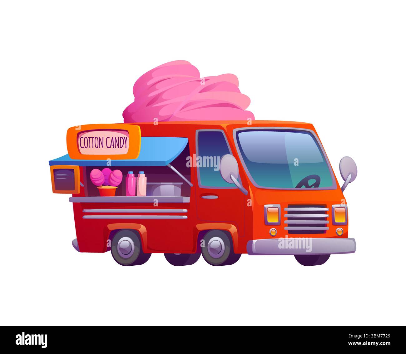 Cartoon candy cotton street food truck, vintage festival foodtruck van ...