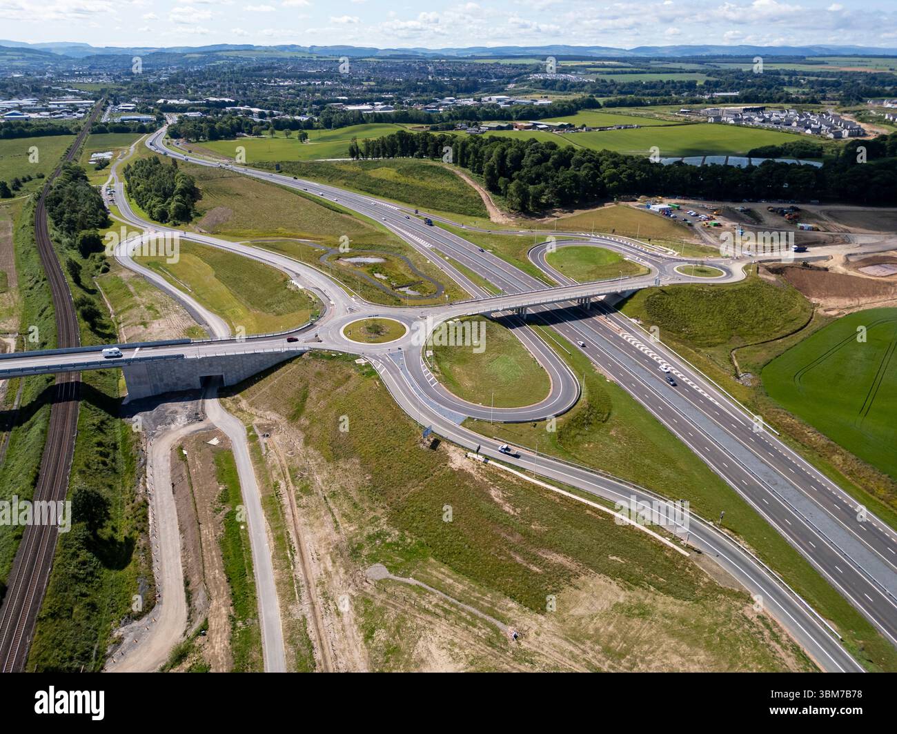 Aerial drone view of the cross Tay road link and Destiny Bridge, Perth ...