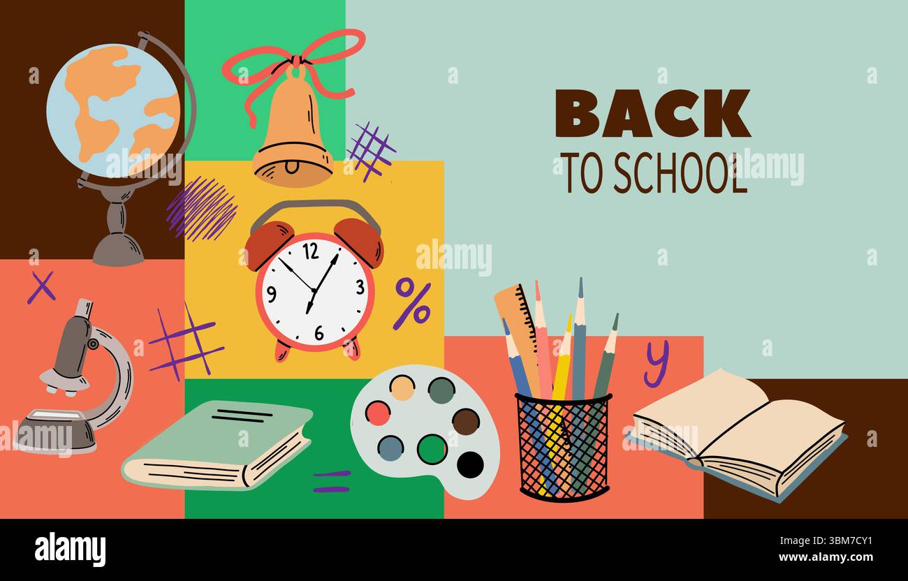 Back to School poster with school supply Stock Vector