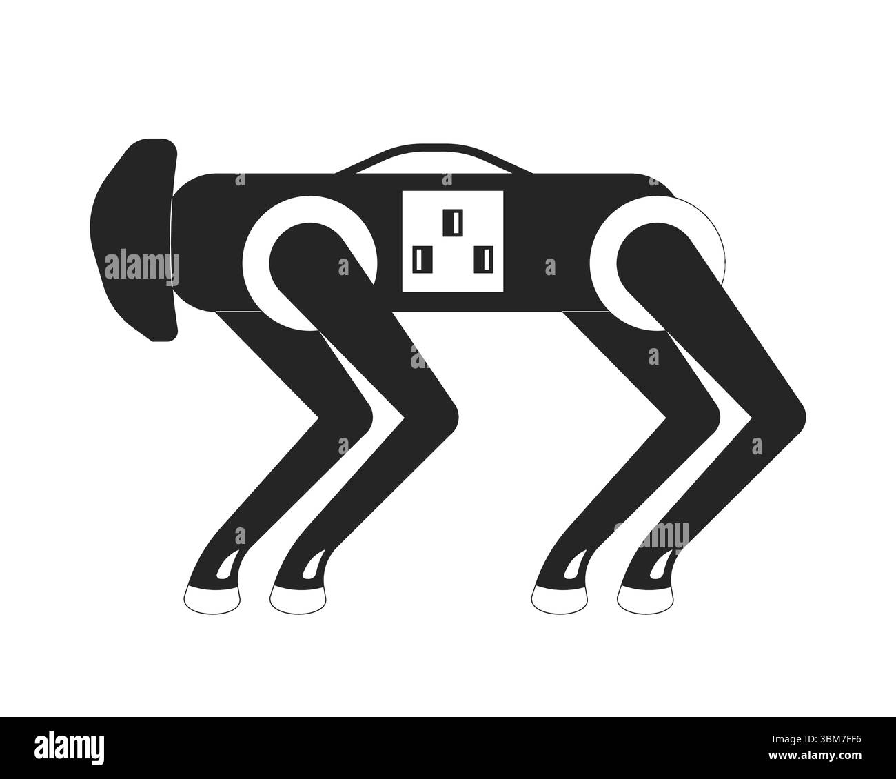 Futuristic robot dog with integrated power socket 2D line object Stock Vector