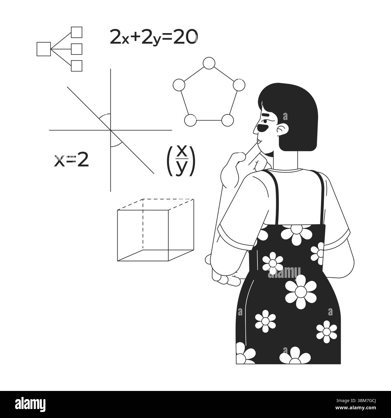 Learning mathematics for programming line illustration concept Stock Vector
