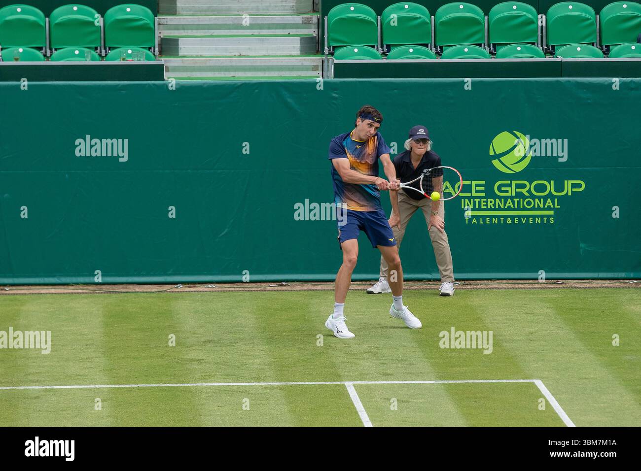 Stoke Poges, Buckinghamshire, UK. 24th June, 2025. Ahead of Wimbledon, Alexander Shevchenko (pictured) was playing tennis against David Goffin today on Day One of the Boodles at Stoke Park in Buckinghamshire. Alexander is a Kazakhstani professional tennis player who is currently ranked number 97 in the world. Credit: Maureen McLean/Alamy Live News Stock Photo
